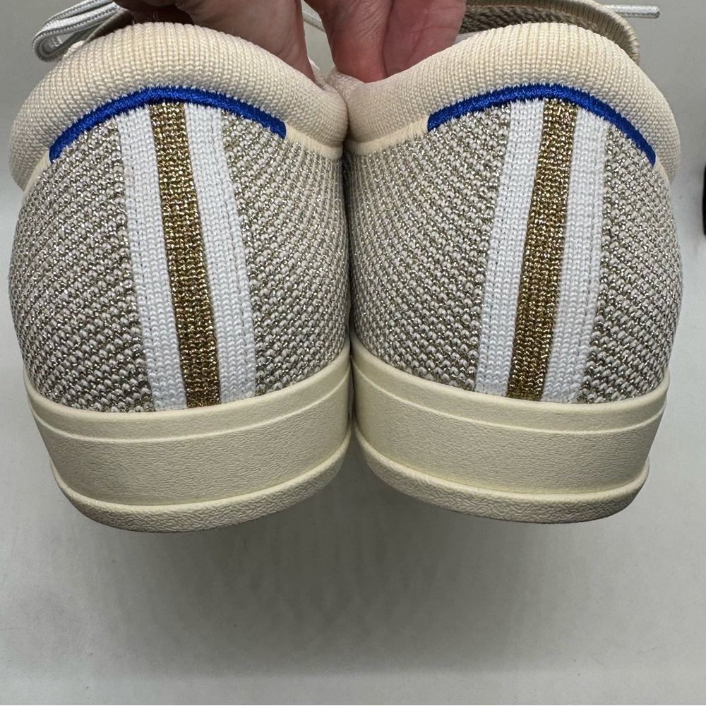 Rothy's  The Lace Up Sneakers in Diamond Twill Shoes Cream Silver Size 9 NEW - Picture 8 of 11
